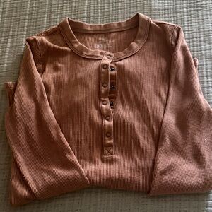 aerie Waffle Henley Top - Burnt Orange